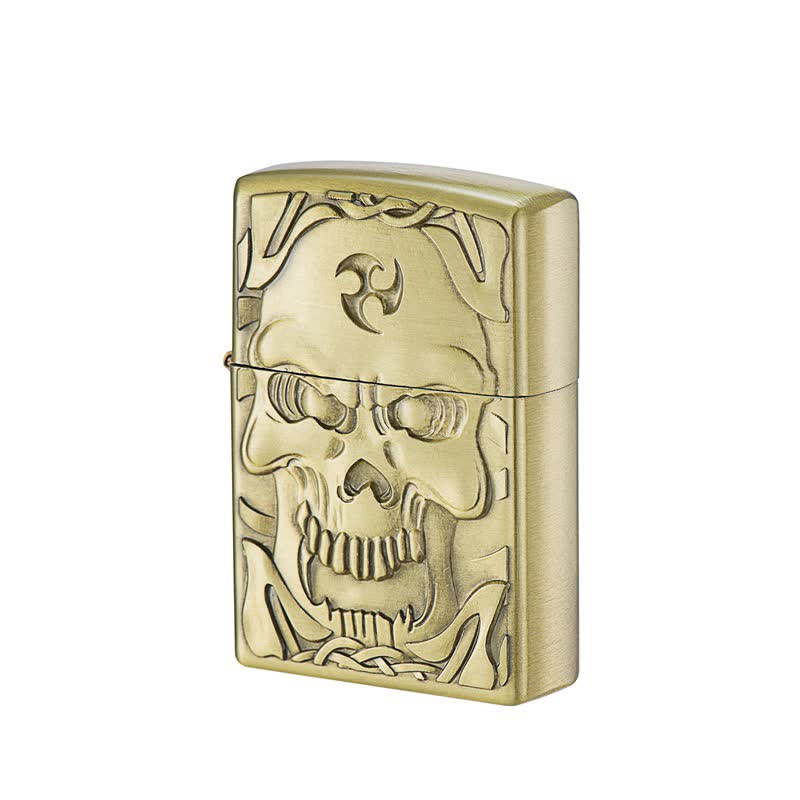 Cooler Totenkopfschädel aus Bronze, nachfüllbares Kerosinfeuerzeug