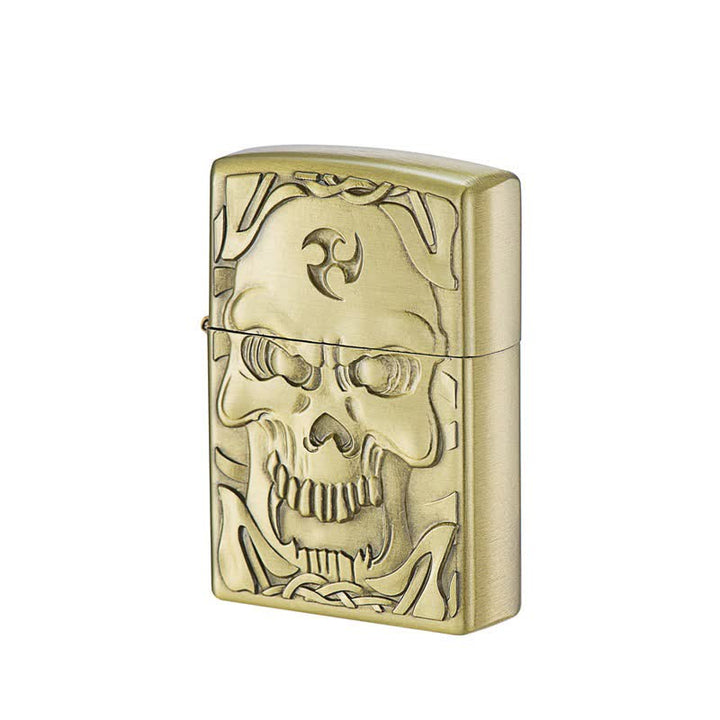 Cooler Totenkopfschädel aus Bronze, nachfüllbares Kerosinfeuerzeug