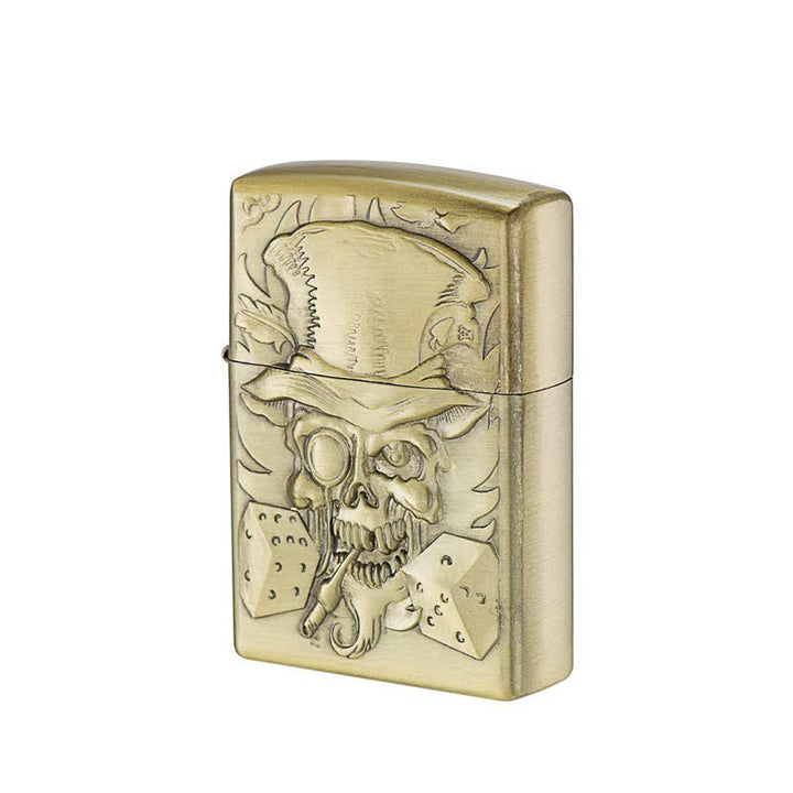 Joker-Schädel mit Würfeln Bronze Nachfüllbares Kerosinfeuerzeug