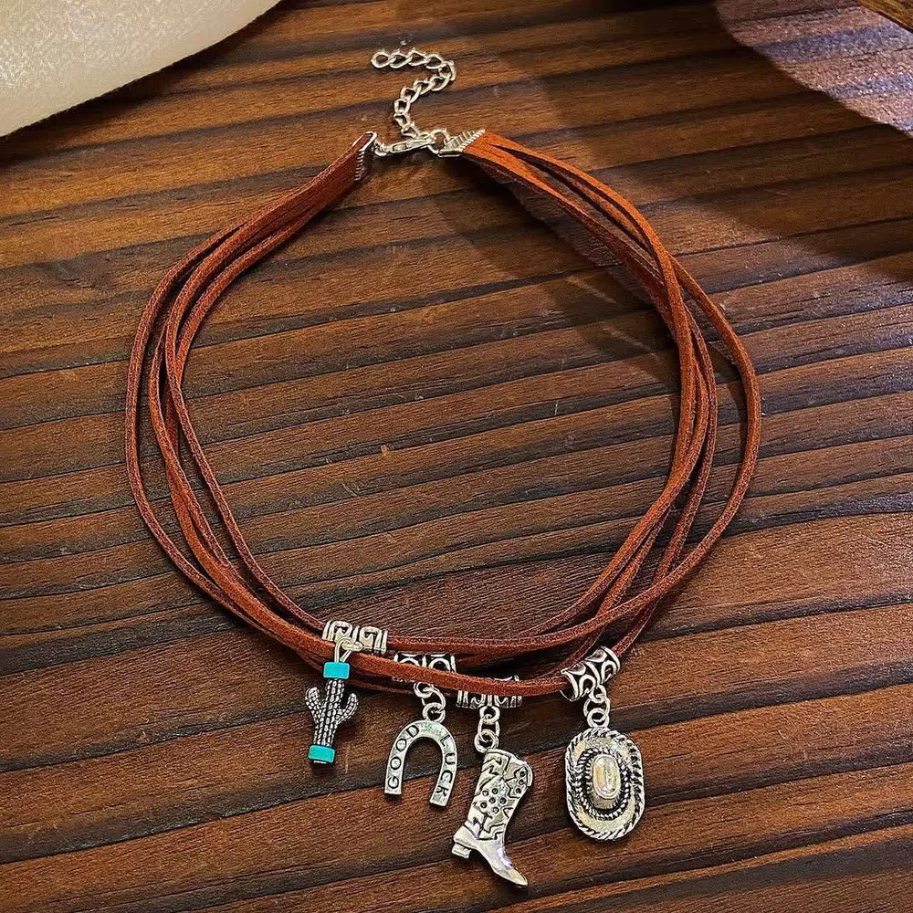 Wilder Western Mehrschichtiger Armband Cowboy Halskette - Braune Halskette - image 1