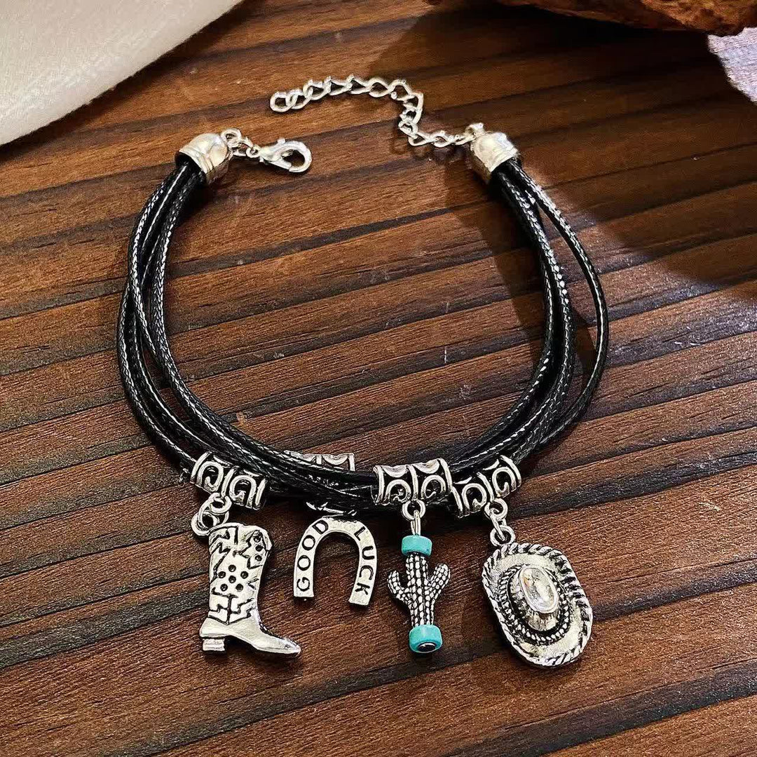 Wilder Western Mehrschichtiger Armband Cowboy Halskette - Schwarzes Armband - image 4