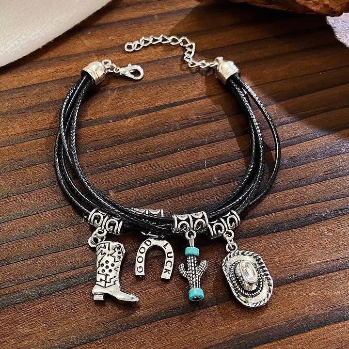Wilder Western Mehrschichtiger Armband Cowboy Halskette - Schwarzes Armband - image 4