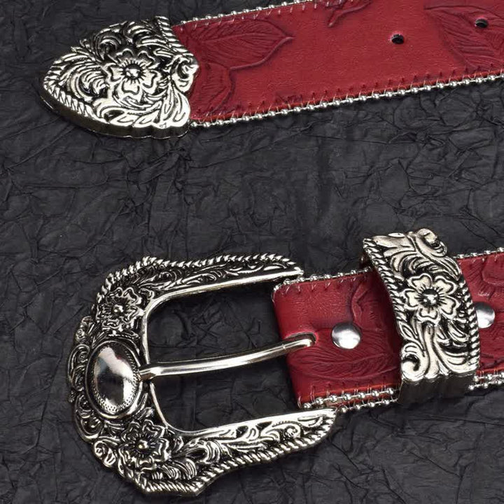 Dunkelroter Ledergürtel im Vintage-Stil für Damen mit Kettenperlen