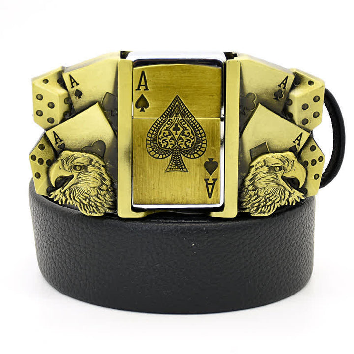 Herrengürtel Eagle Poker Ace aus goldenem Leder mit verstecktem Feuerzeug