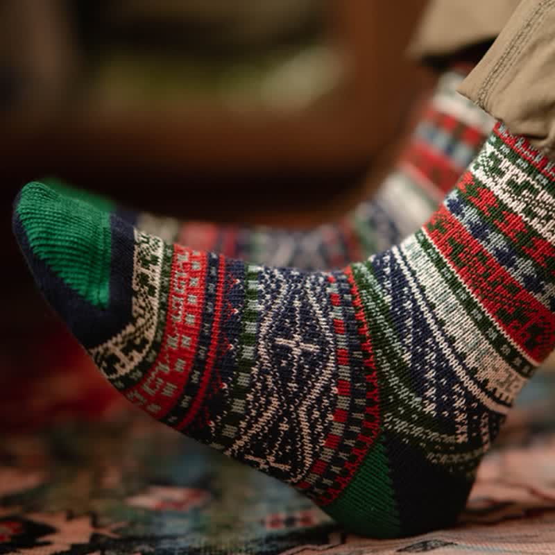 Crew-Socken aus Baumwolle im Vintage-Stil mit geometrischem Muster