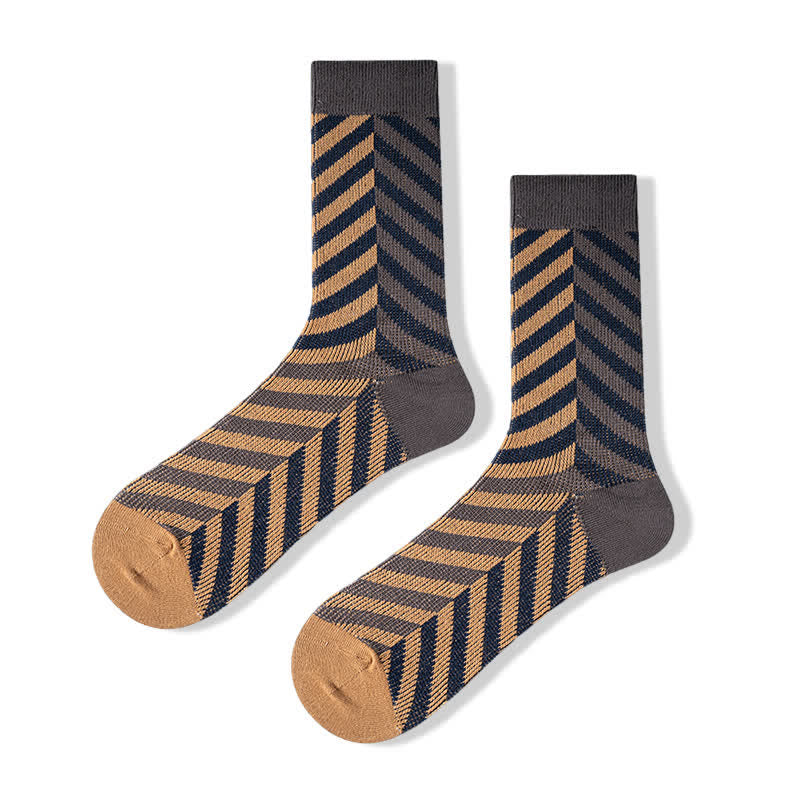 Klassische Crew-Socken aus Baumwolle mit Farbblock-Pfeilstreifen - Beige & Grau - 6 Paare - Einheitsgröße (US 6 - US 10) - image 11