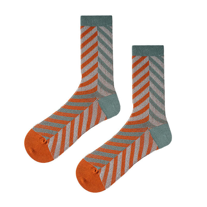 Klassische Crew-Socken aus Baumwolle mit Farbblock-Pfeilstreifen - Orange & Grau - 6 Paare - Einheitsgröße (US 6 - US 10) - image 2