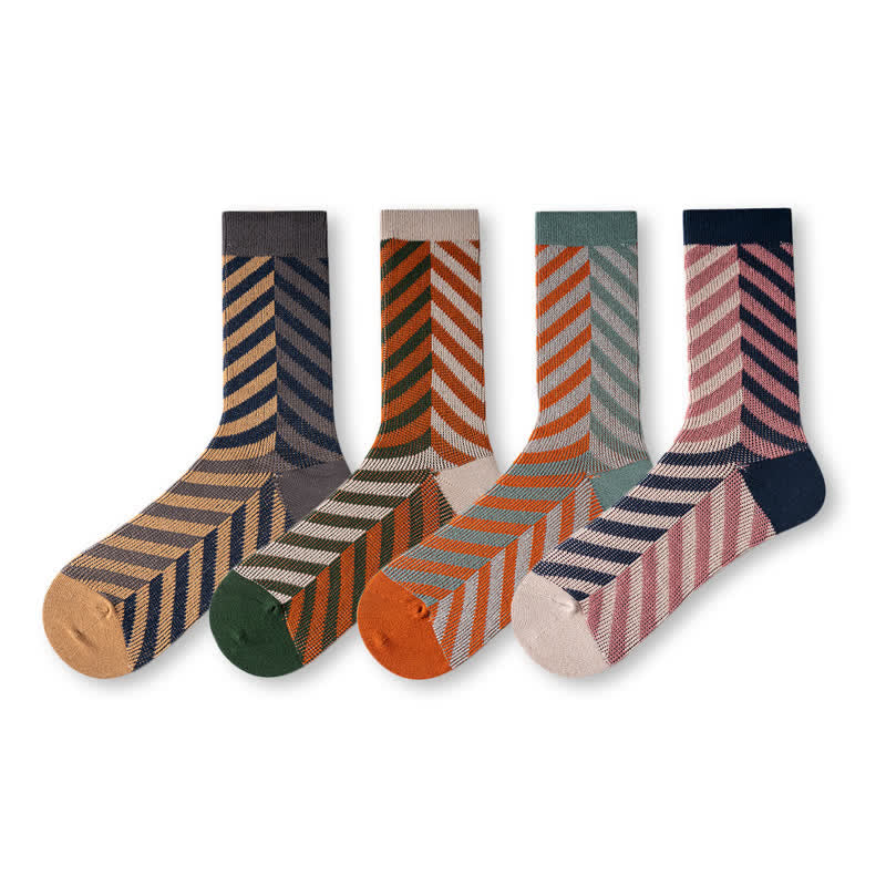 Klassische Crew-Socken aus Baumwolle mit Farbblock-Pfeilstreifen - image 1