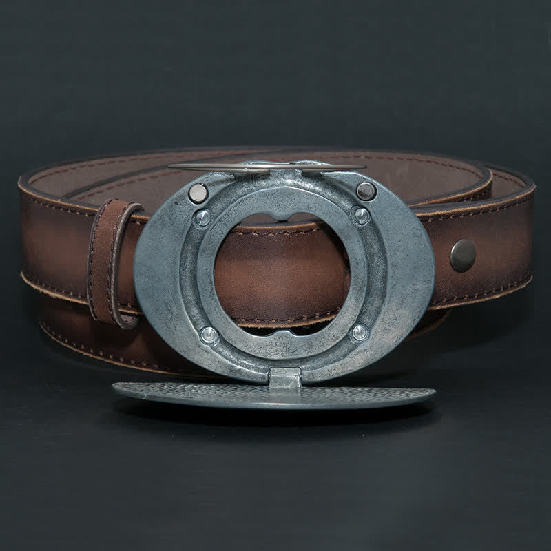 Herren DIY Longhorn Bull Kreativer Bierhalter Schnalle Ledergürtel