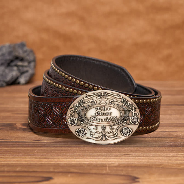 Herren DIY Gravieren Blume Kreative Bier Halter Schnalle Ledergürtel