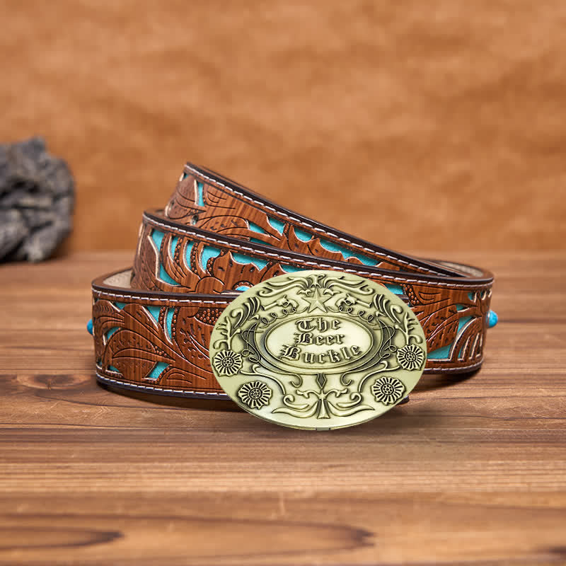 Herren DIY Gravieren Blume Kreative Bier Halter Schnalle Ledergürtel