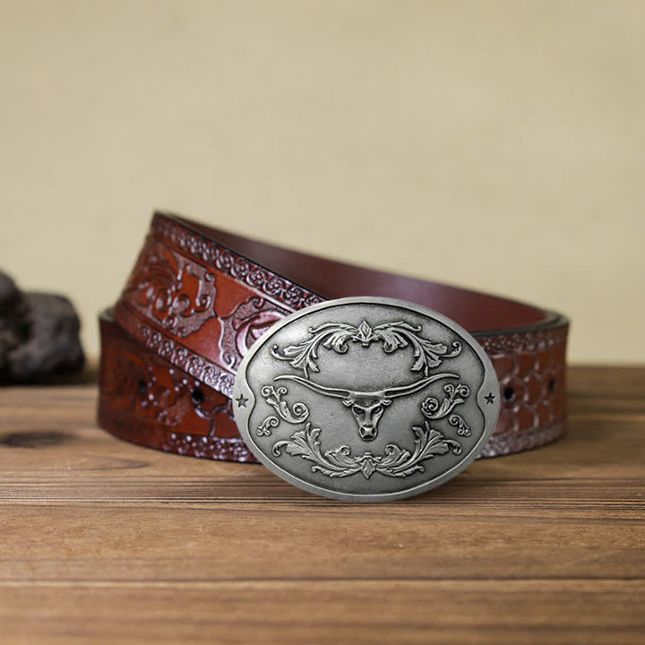 Herren DIY Longhorn Bull Kreativer Bierhalter Schnalle Ledergürtel