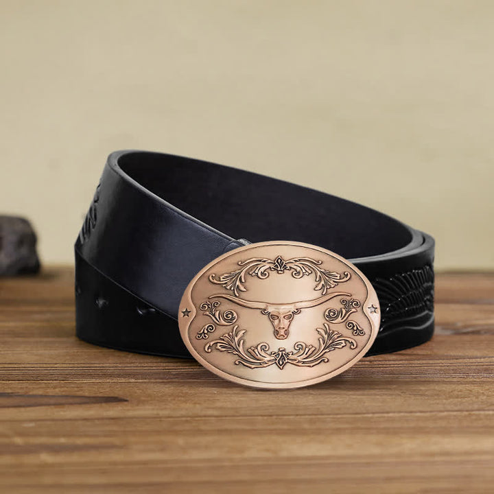 Herren DIY Longhorn Bull Kreativer Bierhalter Schnalle Ledergürtel