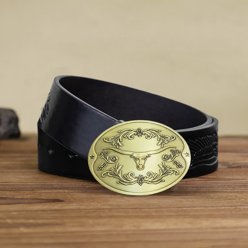 Herren DIY Longhorn Bull Kreativer Bierhalter Schnalle Ledergürtel