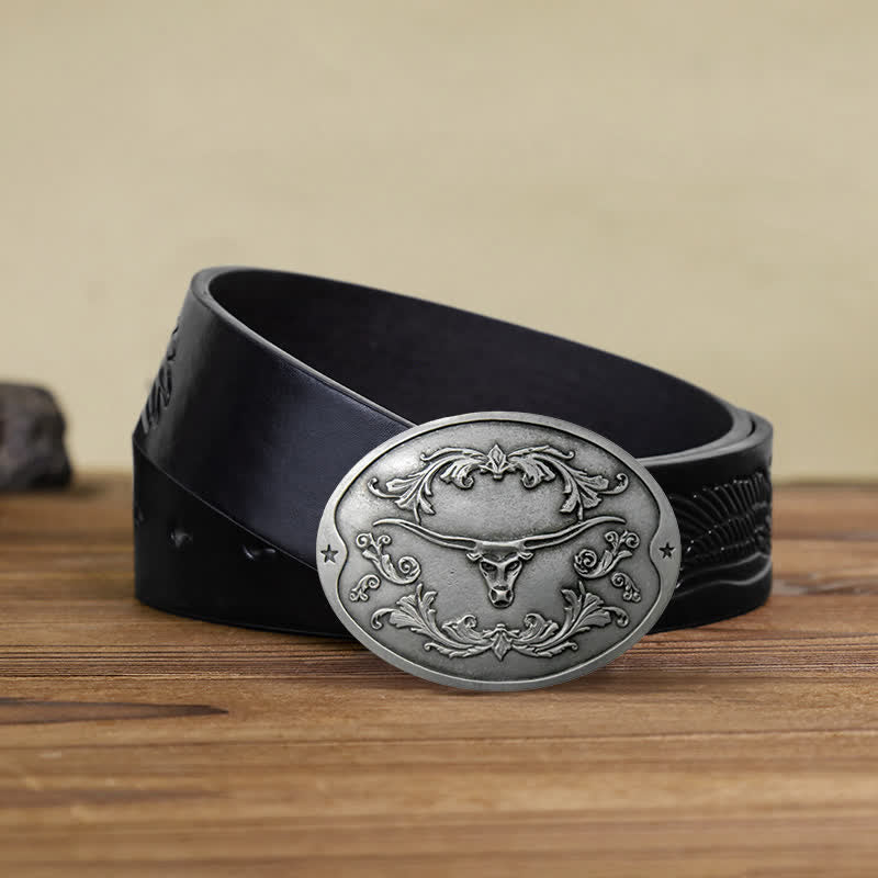 Herren DIY Longhorn Bull Kreativer Bierhalter Schnalle Ledergürtel