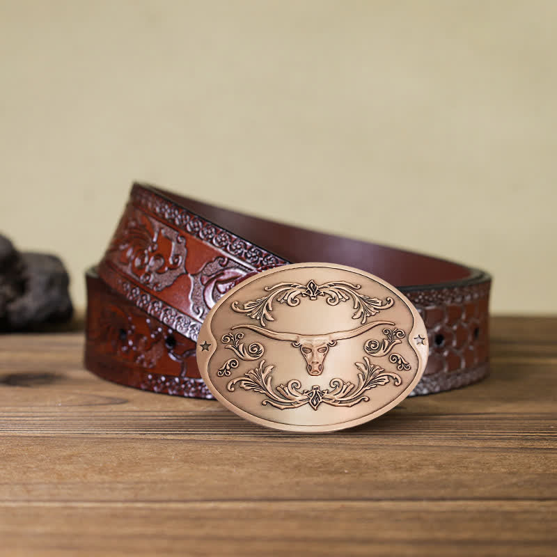 Herren DIY Longhorn Bull Kreativer Bierhalter Schnalle Ledergürtel