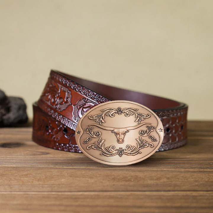 Herren DIY Longhorn Bull Kreativer Bierhalter Schnalle Ledergürtel