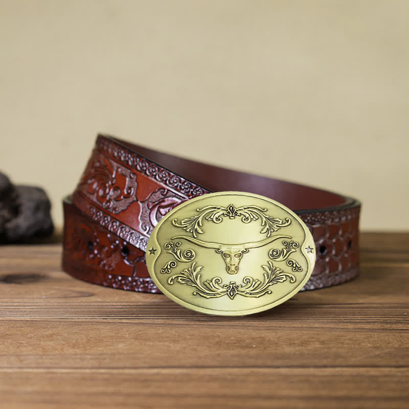 Herren DIY Longhorn Bull Kreativer Bierhalter Schnalle Ledergürtel
