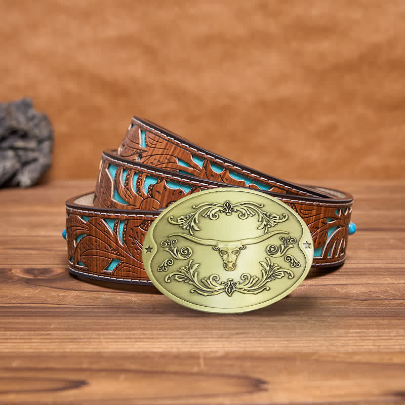 Herren DIY Longhorn Bull Kreativer Bierhalter Schnalle Ledergürtel