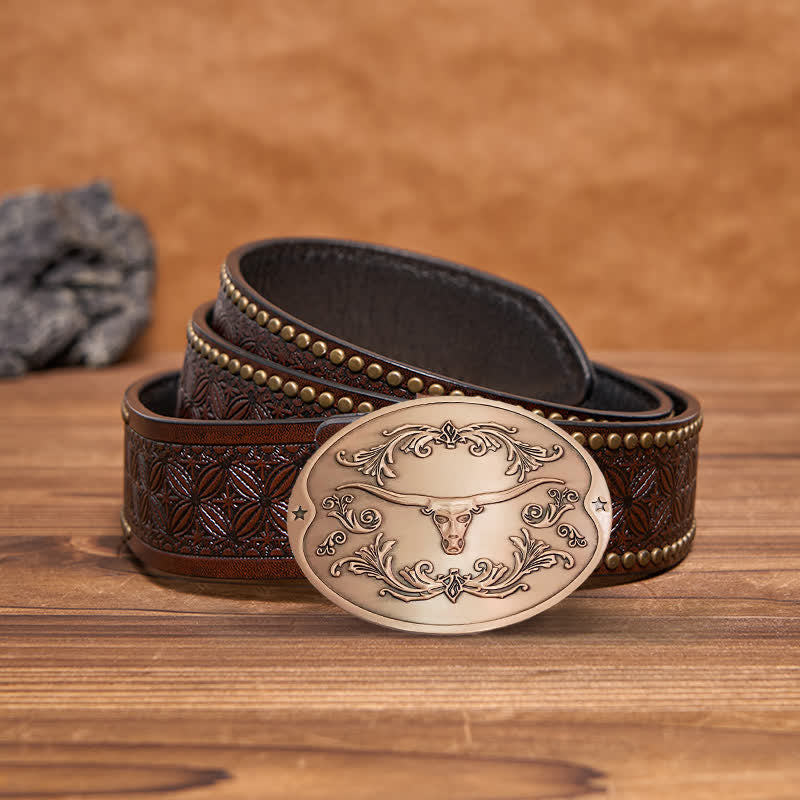 Herren DIY Longhorn Bull Kreativer Bierhalter Schnalle Ledergürtel