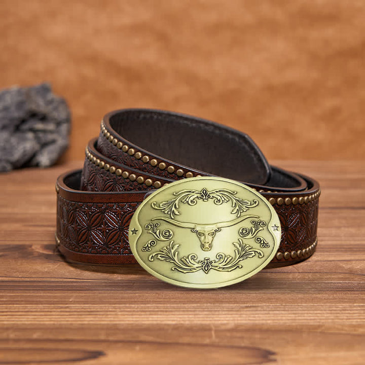 Herren DIY Longhorn Bull Kreativer Bierhalter Schnalle Ledergürtel