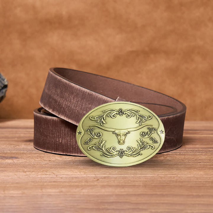 Herren DIY Longhorn Bull Kreativer Bierhalter Schnalle Ledergürtel