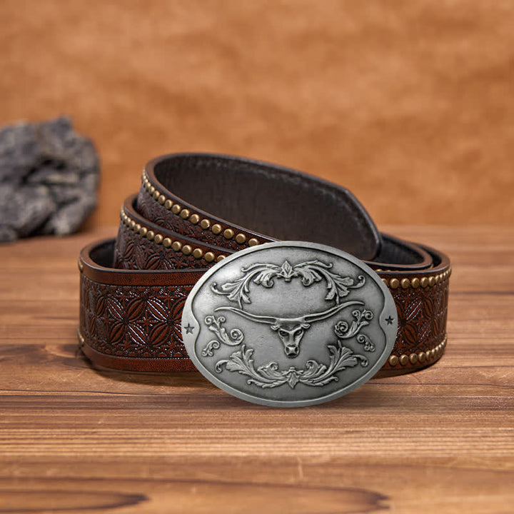 Herren DIY Longhorn Bull Kreativer Bierhalter Schnalle Ledergürtel
