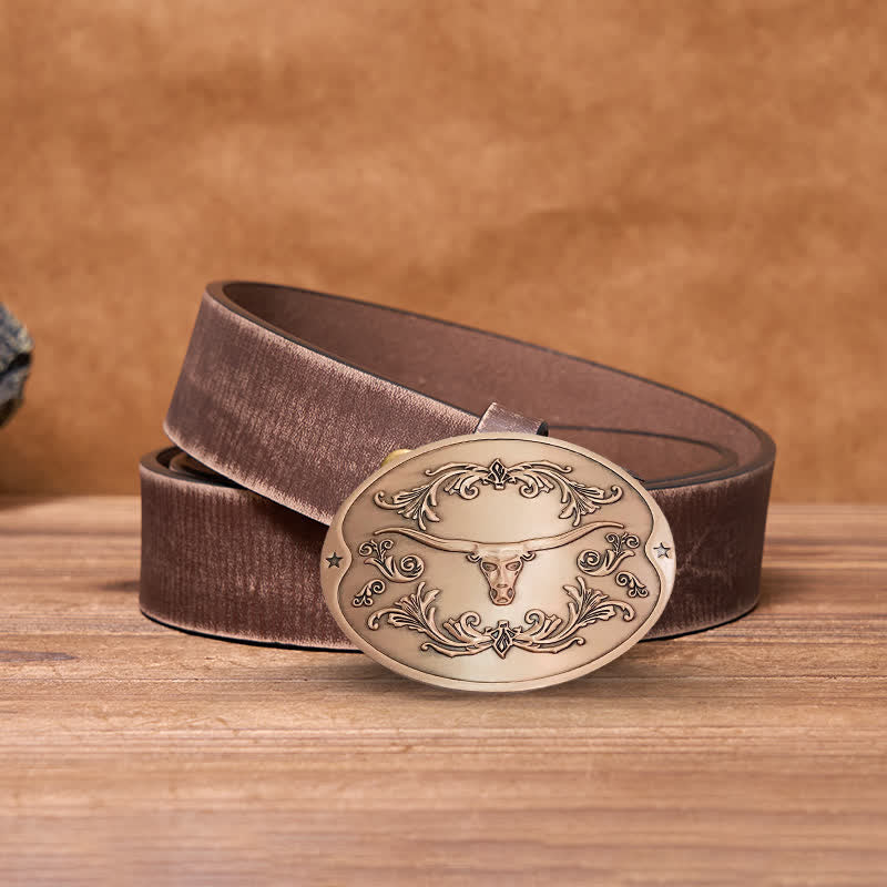 Herren DIY Longhorn Bull Kreativer Bierhalter Schnalle Ledergürtel
