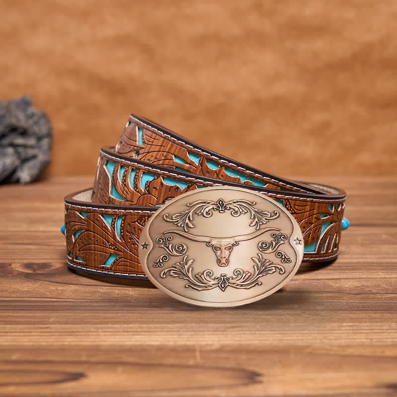 Herren DIY Longhorn Bull Kreativer Bierhalter Schnalle Ledergürtel