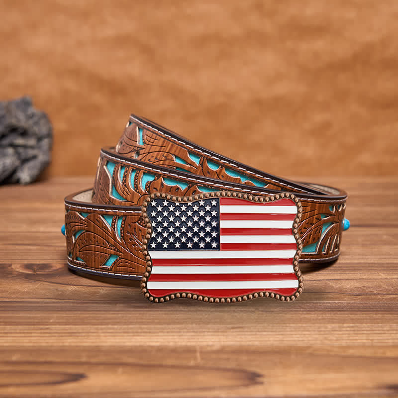 Herren DIY Kreativer Ledergürtel mit amerikanischer Flagge