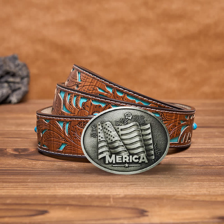 DIY Ledergürtel für Herren mit Schnalle im texanischen Stil mit indianischer Flagge