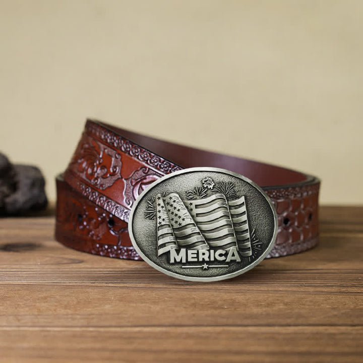 DIY Ledergürtel für Herren mit Schnalle im texanischen Stil mit indianischer Flagge