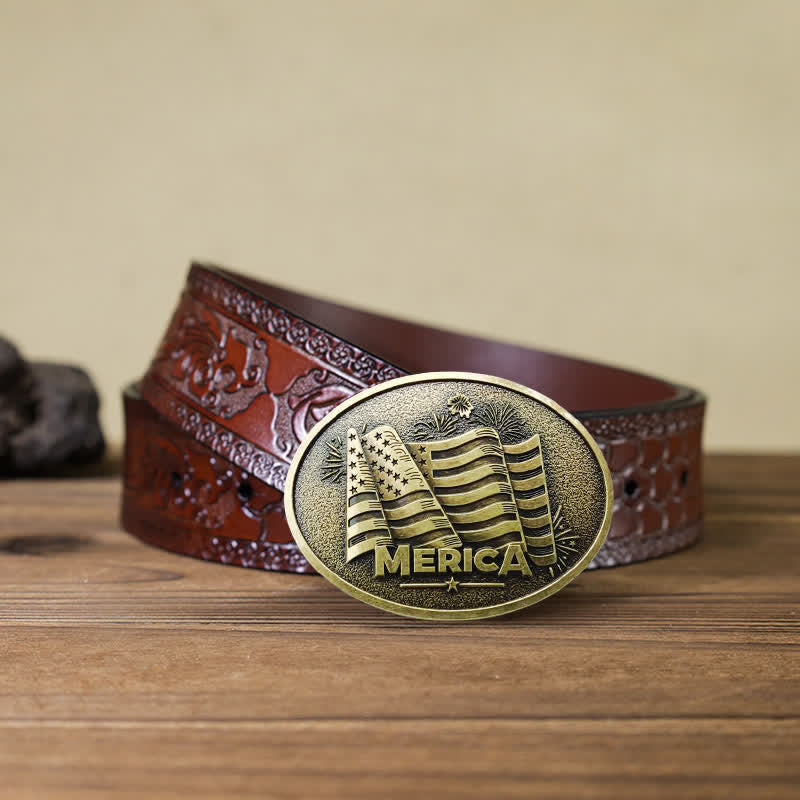 DIY Ledergürtel für Herren mit Schnalle im texanischen Stil mit indianischer Flagge