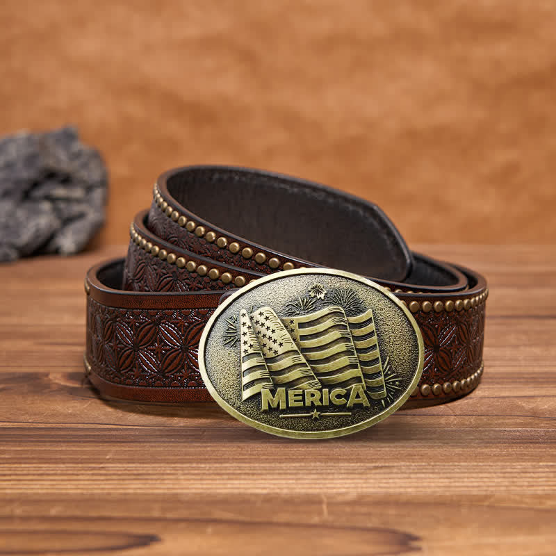 DIY Ledergürtel für Herren mit Schnalle im texanischen Stil mit indianischer Flagge