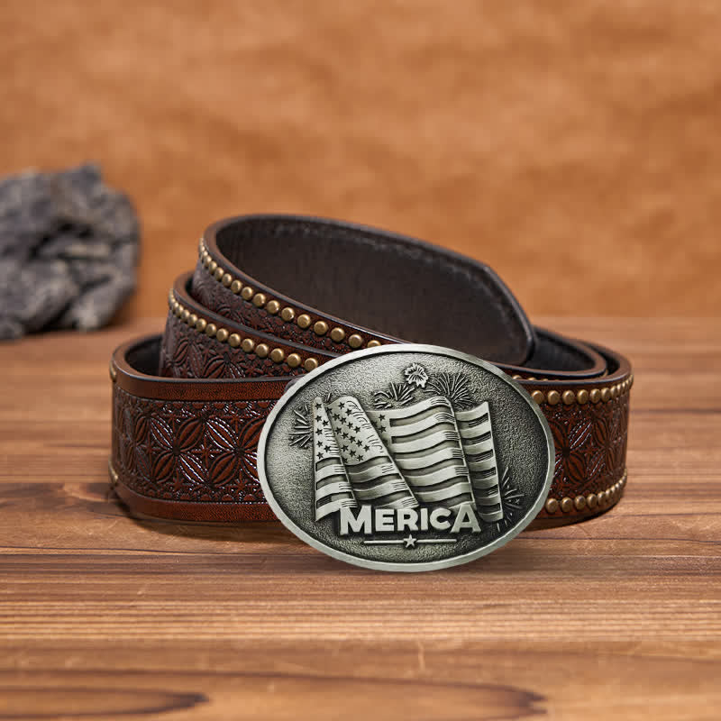 DIY Ledergürtel für Herren mit Schnalle im texanischen Stil mit indianischer Flagge