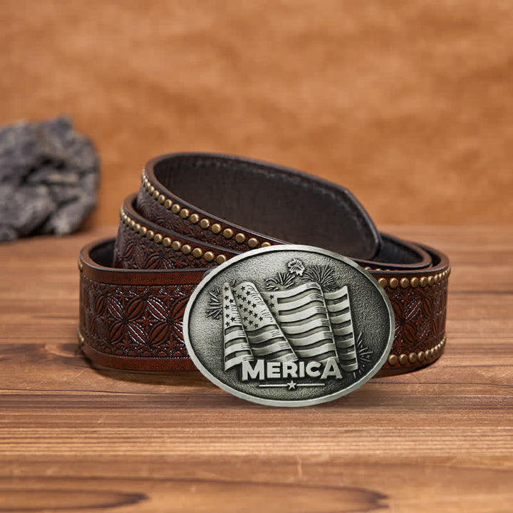 DIY Ledergürtel für Herren mit Schnalle im texanischen Stil mit indianischer Flagge