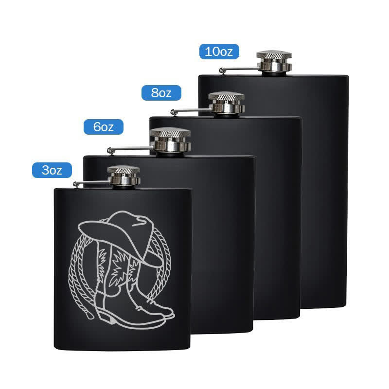 3–8 oz Stiefel Cowboyhut Lasermuster Edelstahl tragbare Flasche - Schwarz - 8 Unzen - image 5