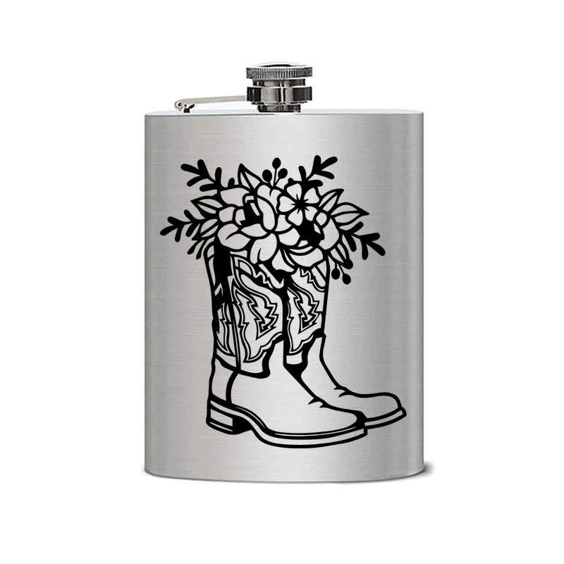 3-8 oz Boots mit Blumen Lasermuster Edelstahl Tragbare Flasche - image 1