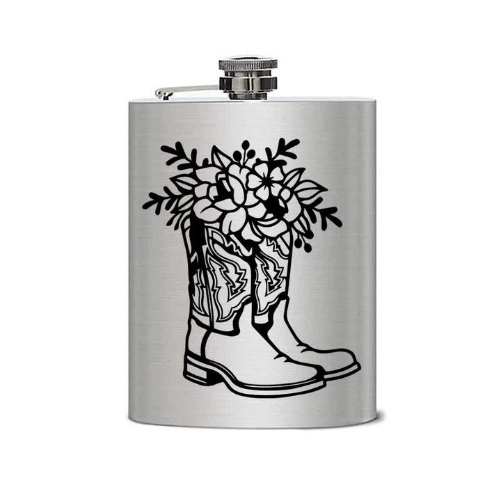 3-8 oz Boots mit Blumen Lasermuster Edelstahl Tragbare Flasche - image 1