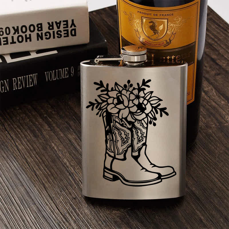 3-8 oz Boots mit Blumen Lasermuster Edelstahl Tragbare Flasche - image 0