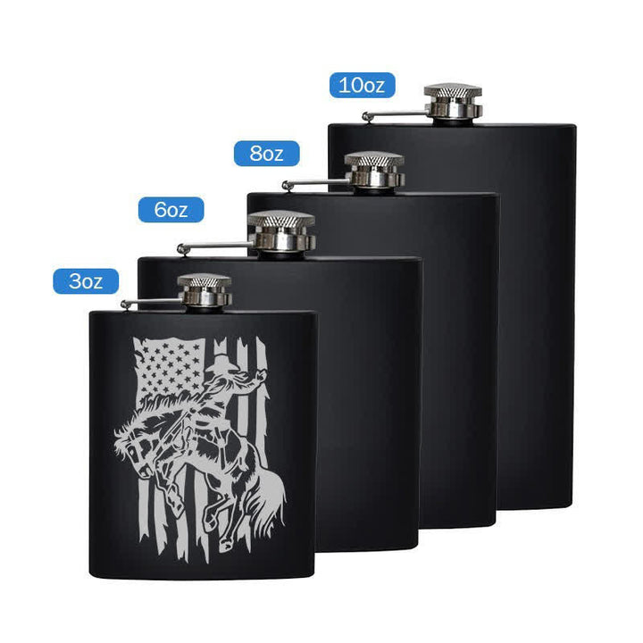 3–8 oz Reitpferd USA Flagge Laser Muster Edelstahl tragbare Flasche - Schwarz - 8 Unzen - image 5