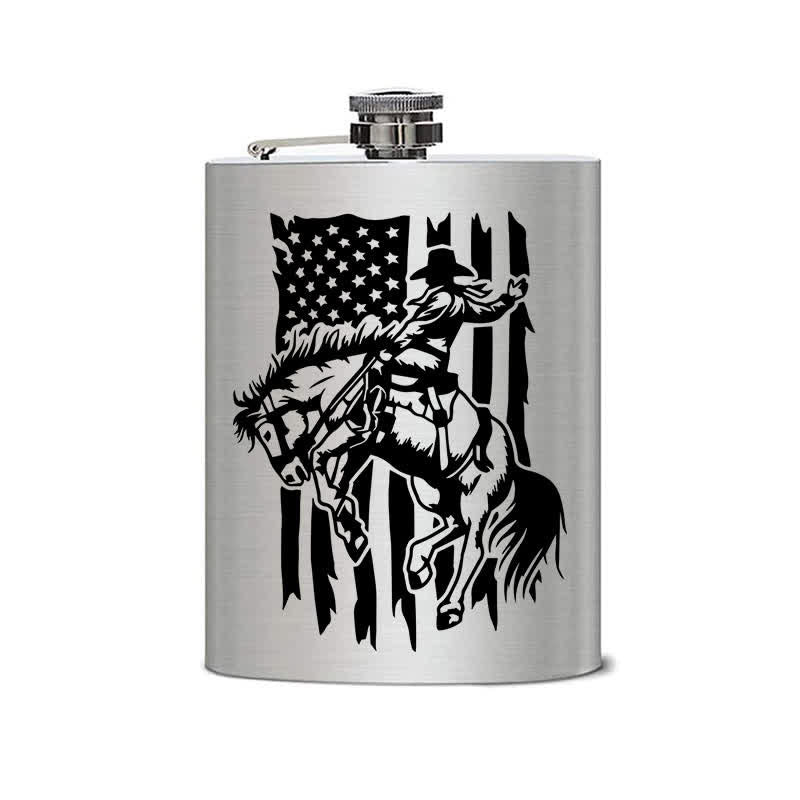 3–8 oz Reitpferd USA Flagge Laser Muster Edelstahl tragbare Flasche - image 1