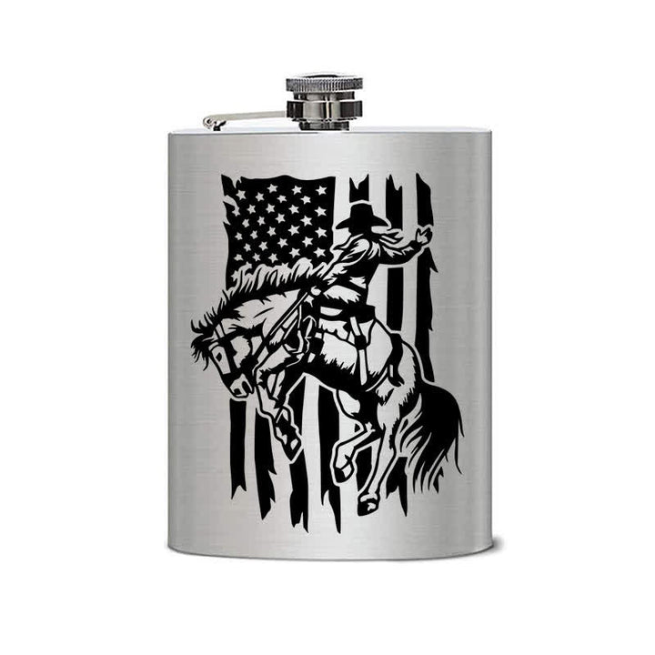 3–8 oz Reitpferd USA Flagge Laser Muster Edelstahl tragbare Flasche - image 1