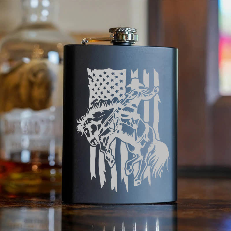3–8 oz Reitpferd USA Flagge Laser Muster Edelstahl tragbare Flasche - image 6