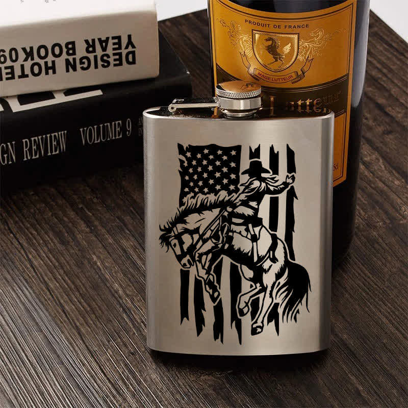 3–8 oz Reitpferd USA Flagge Laser Muster Edelstahl tragbare Flasche - image 0