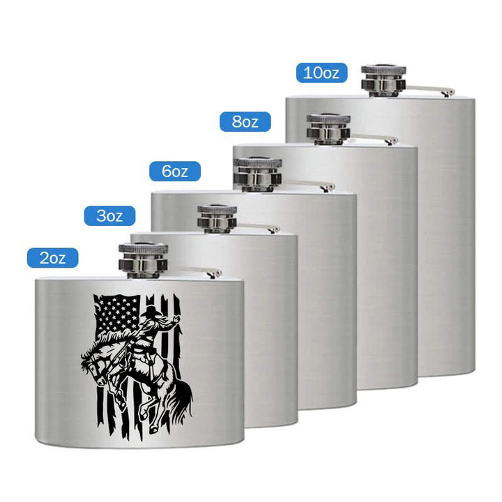 3–8 oz Reitpferd USA Flagge Laser Muster Edelstahl tragbare Flasche - Silber - 8 Unzen - image 2