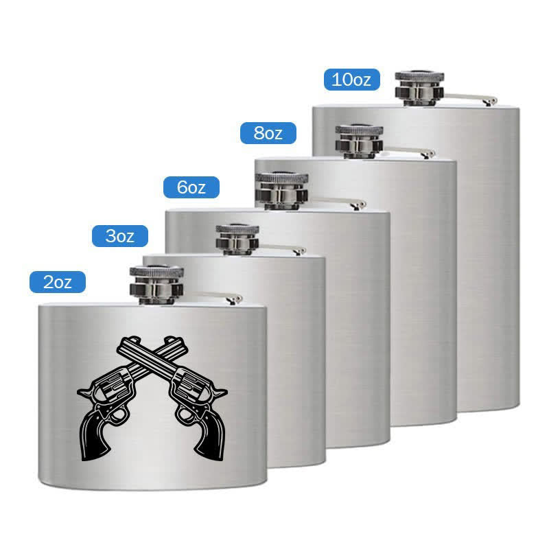 3-8 oz Tragbarer Flachmann aus Edelstahl mit gekreuzten Pistolen und Lasermuster - Silber - 8 Unzen - image 2