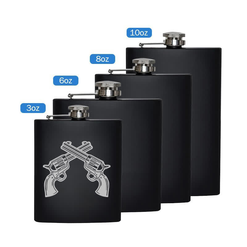 3-8 oz Tragbarer Flachmann aus Edelstahl mit gekreuzten Pistolen und Lasermuster - Schwarz - 8 Unzen - image 5