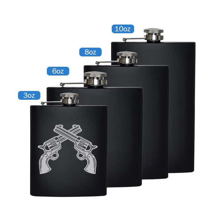 3-8 oz Tragbarer Flachmann aus Edelstahl mit gekreuzten Pistolen und Lasermuster - Schwarz - 8 Unzen - image 5