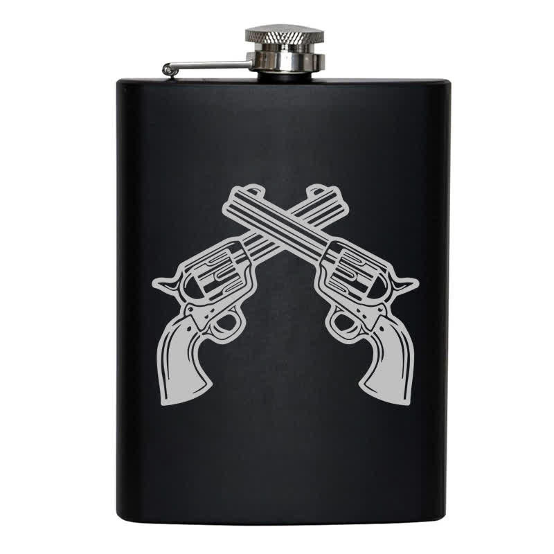 3-8 oz Tragbarer Flachmann aus Edelstahl mit gekreuzten Pistolen und Lasermuster - image 8